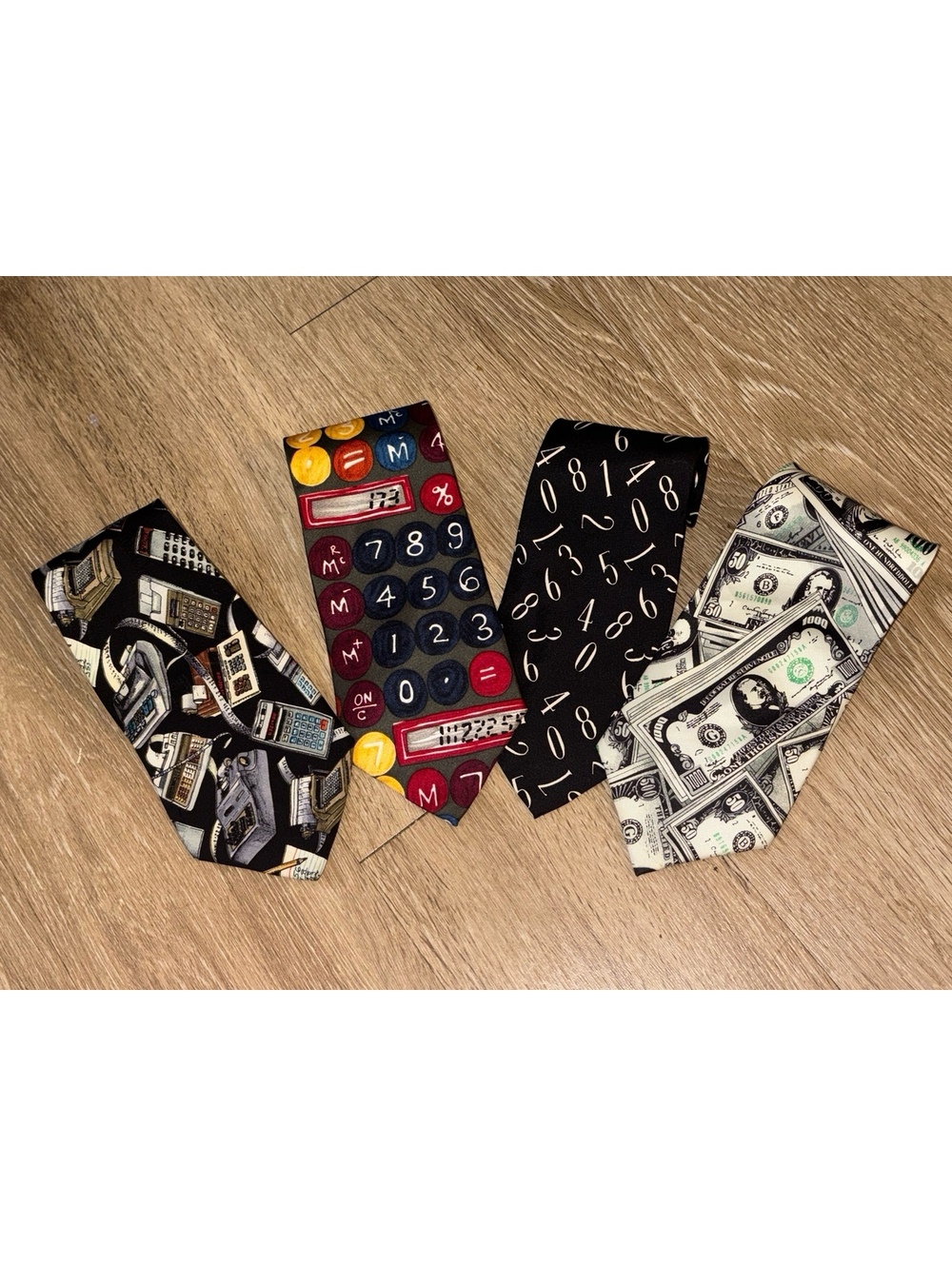 Novelty Tie Lot 4 Money Calculator Numbers Nerd Vintage